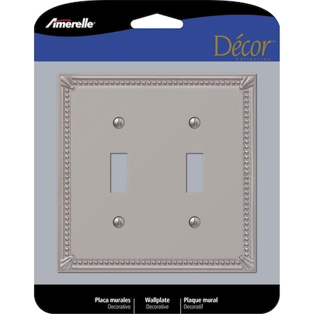 Livewire Imperial Bead Brushed Nickel 2 Gang Metal Toggle Wall Plate, Gray LI3302300